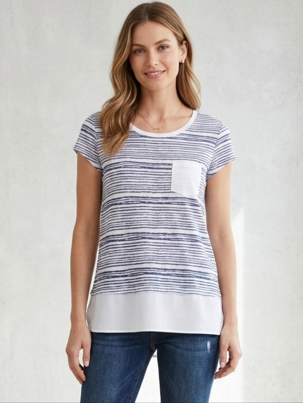 Calvin Klein Flowy Top Blue Strip Size XS